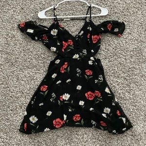 Black Floral Cold Shoulder Dress